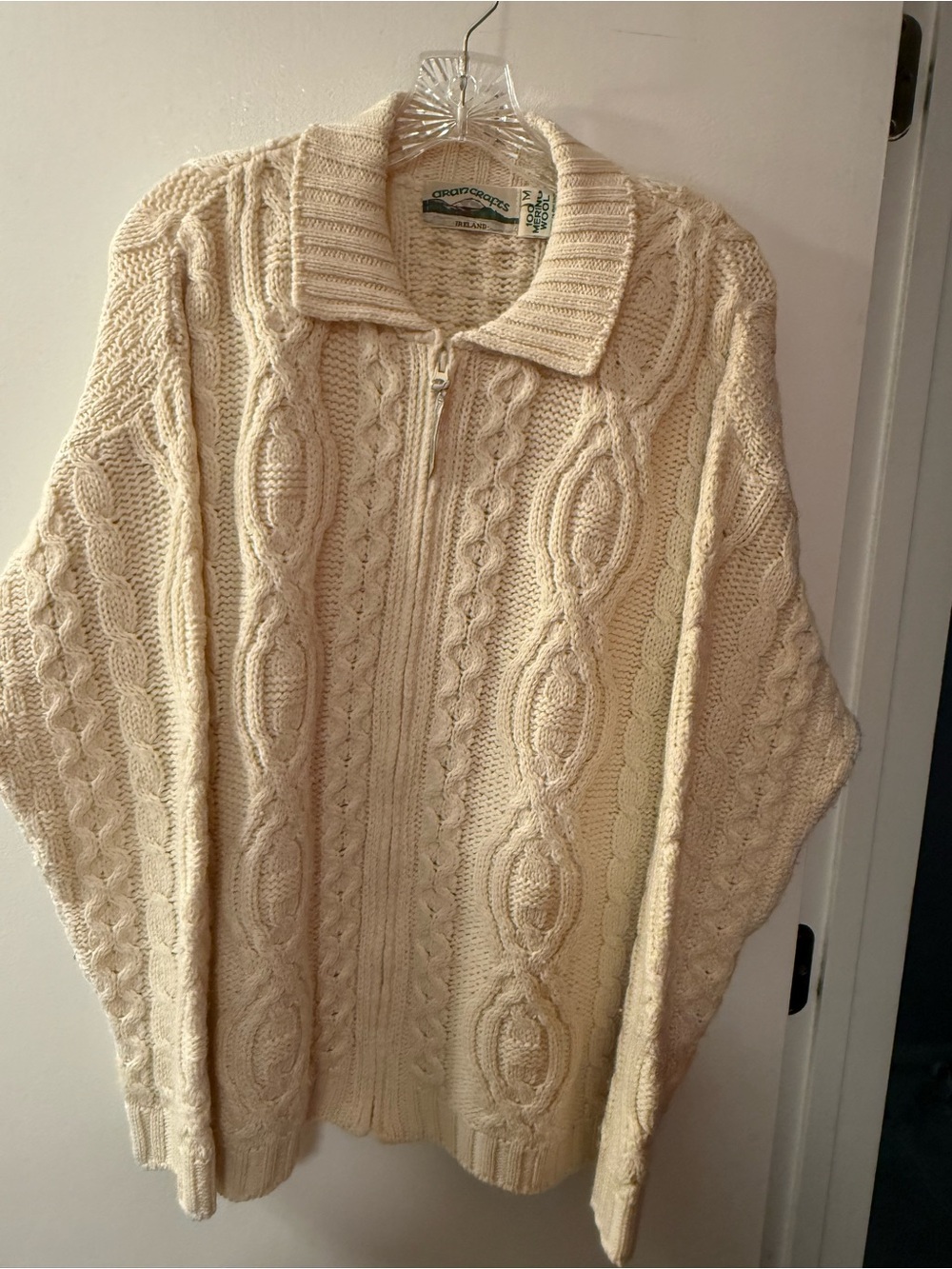 Aran Crafts Cream Cable-Front Zip Cardigan